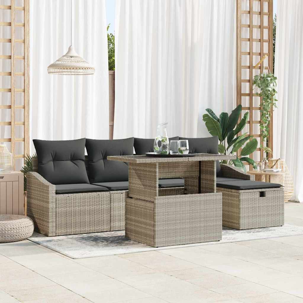 Set Divano da Giardino 6 pcs Grigio chiaro Poly Rattan