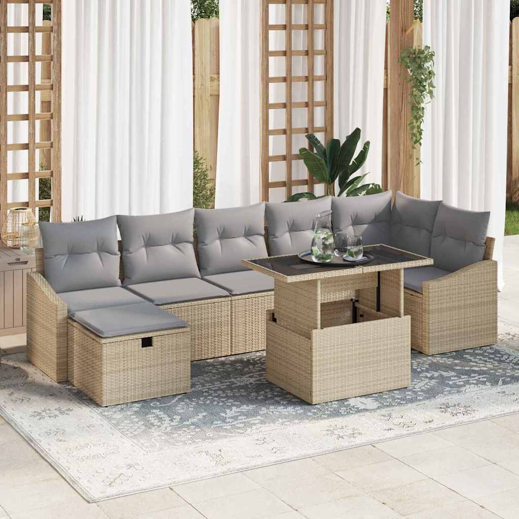 Set Divano da Giardino con cuscino 8 pcs Beige Poly Rattan - homemem39