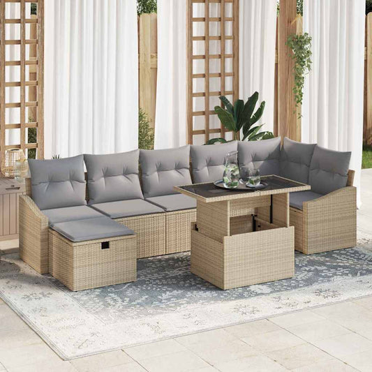 Set Divano da Giardino con cuscino 8 pcs Beige Poly Rattan - homemem39