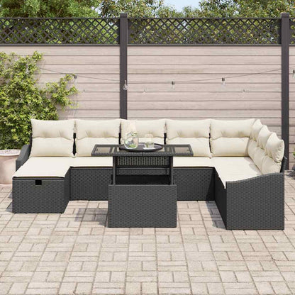 Set Divano da Giardino con cuscino 9 pcs Nero Poly Rattan - homemem39
