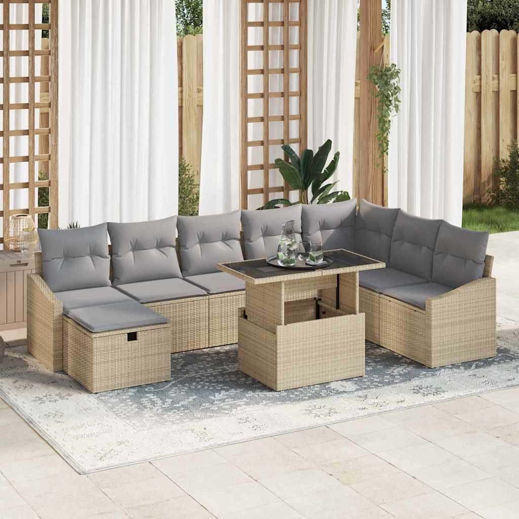 Set Divano da Giardino con cuscino 9 pcs Beige Poly Rattan - homemem39