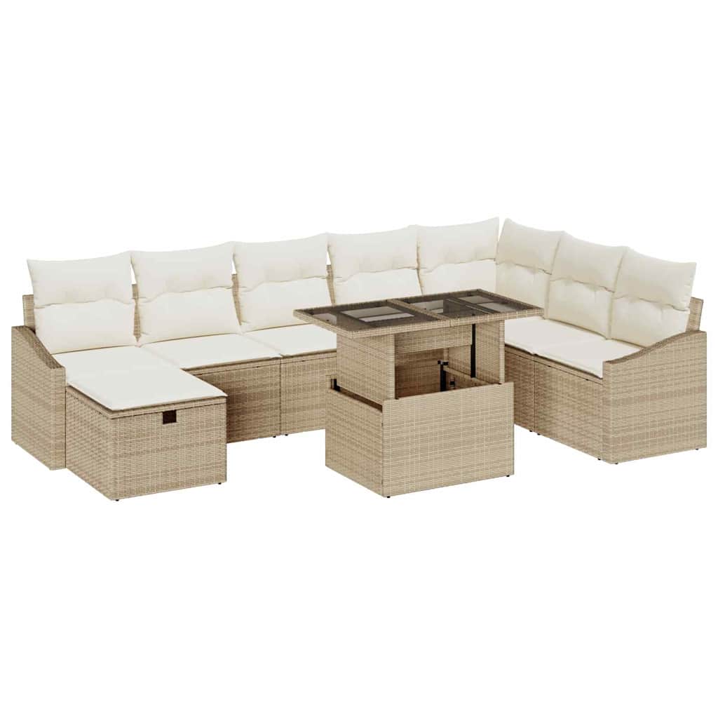 Set Divano da Giardino con cuscino 9 pcs Beige Poly Rattan | homemem39