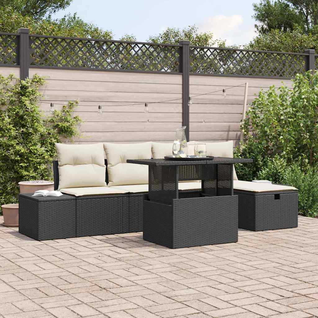 Set Divano da Giardino 6 pcs Nero Poly Rattan - homemem39