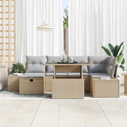 Set Divano da Giardino con cuscino 7 pcs Beige Poly Rattan - homemem39