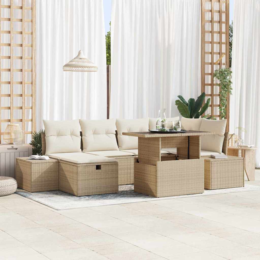 Set Divano da Giardino con cuscino 7 pcs Beige Poly Rattan - homemem39