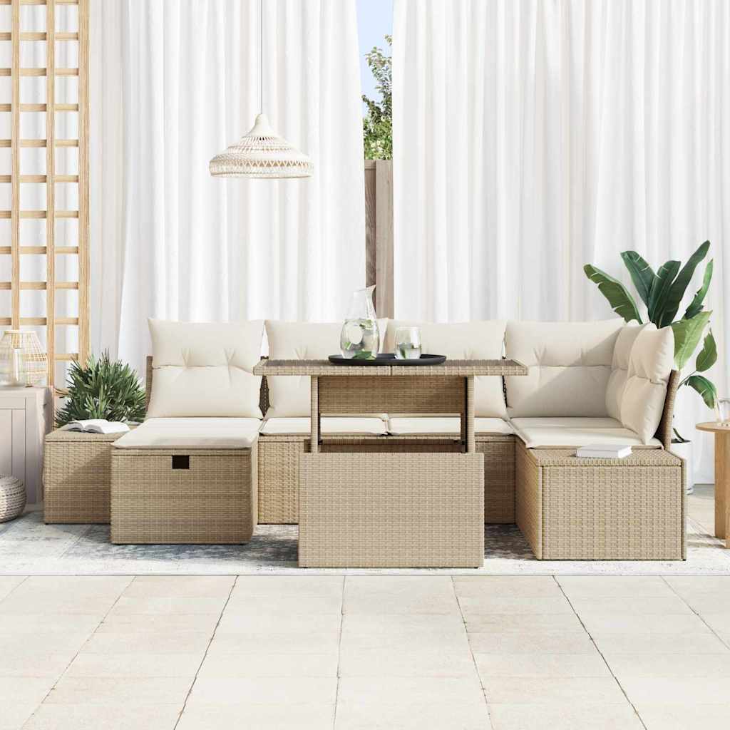 Set Divano da Giardino con cuscino 7 pcs Beige Poly Rattan - homemem39