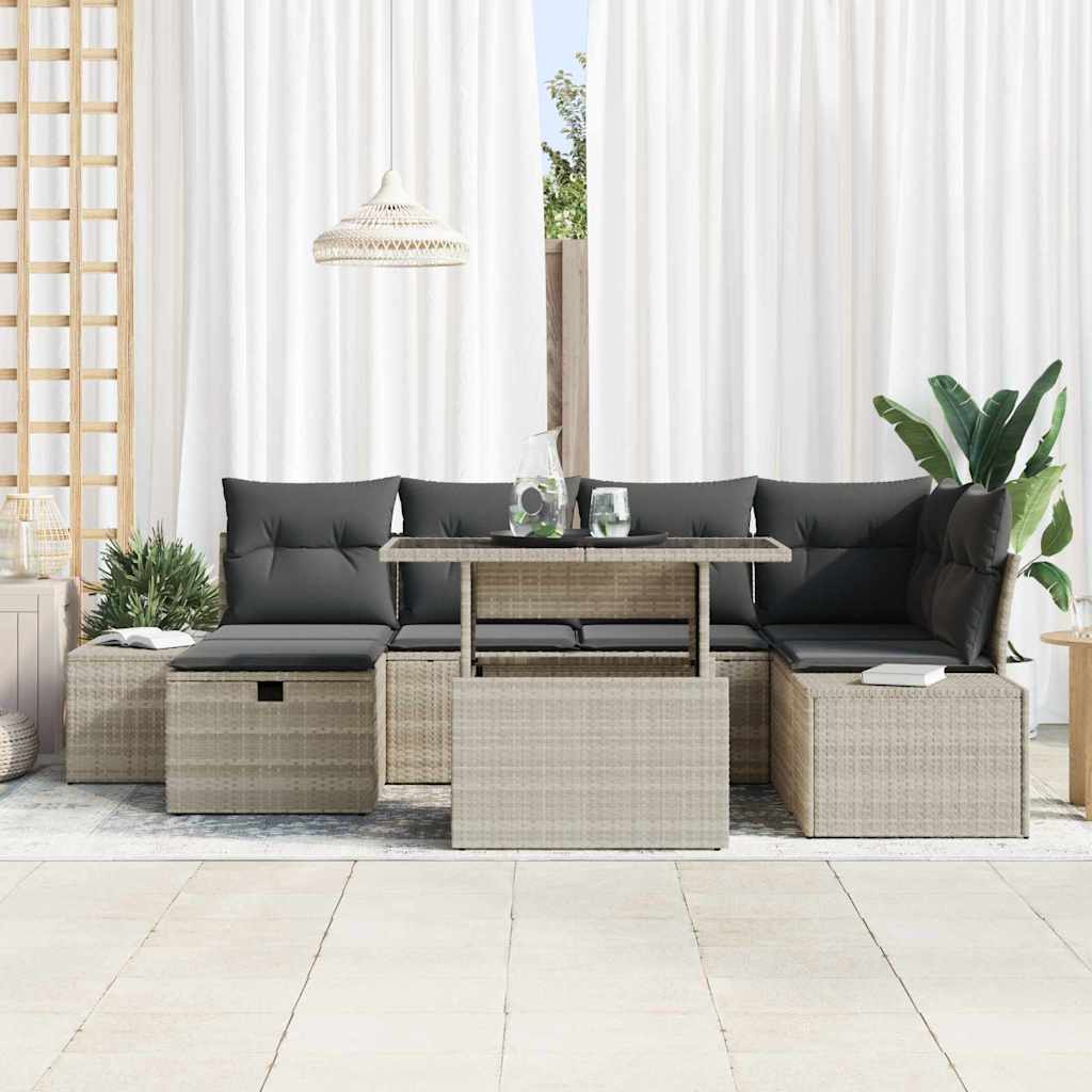 Set Divano da Giardino 7 pcs Grigio chiaro Poly Rattan - homemem39