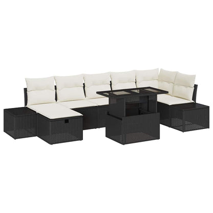 Set Divano da Giardino con cuscino 8 pcs Nero Poly Rattan - homemem39