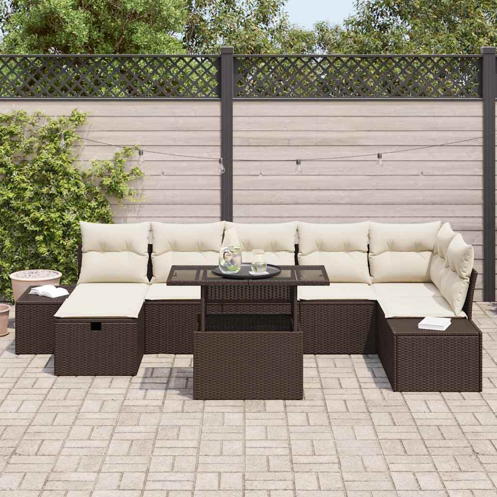 Set Divano da Giardino con cuscino 8 pcs Marrone Poly Rattan - homemem39