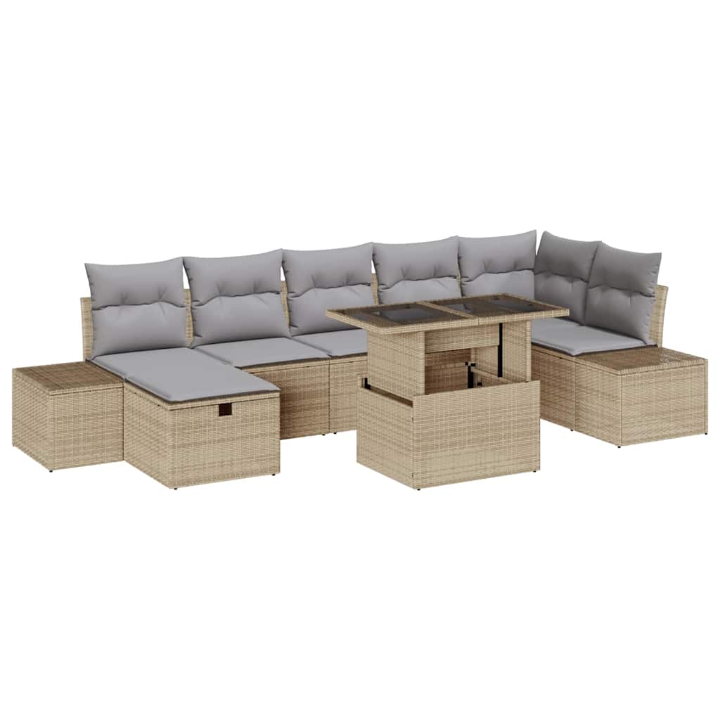 Set Divano da Giardino con cuscino 8 pcs Beige Poly Rattan - homemem39