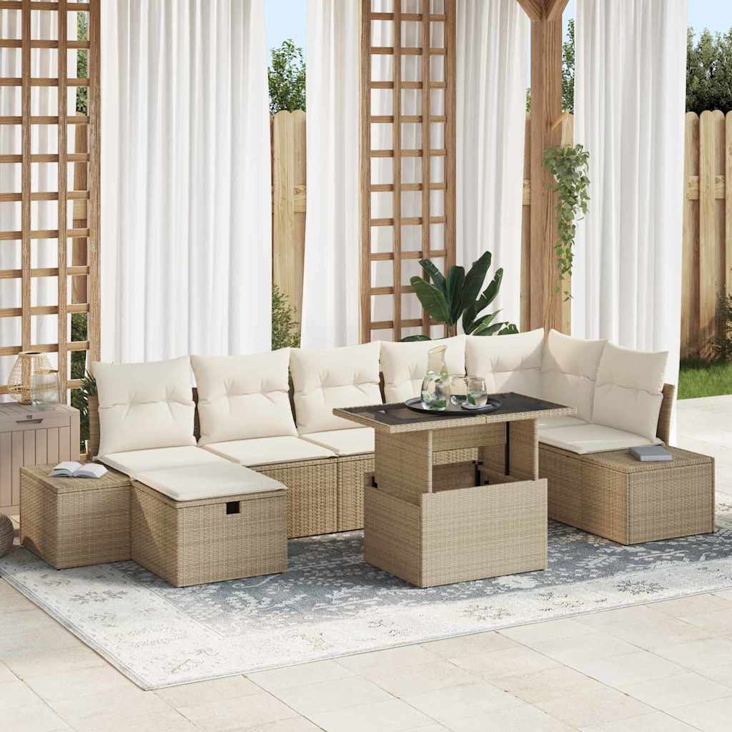 Set Divano da Giardino con cuscino 8 pcs Beige Poly Rattan | homemem39