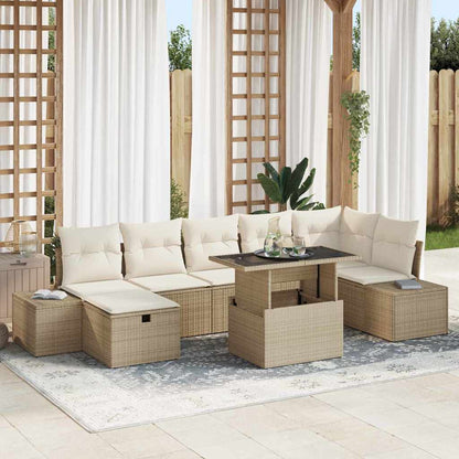 Set Divano da Giardino con cuscino 8 pcs Beige Poly Rattan | homemem39