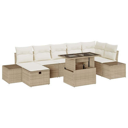 Set Divano da Giardino con cuscino 8 pcs Beige Poly Rattan | homemem39