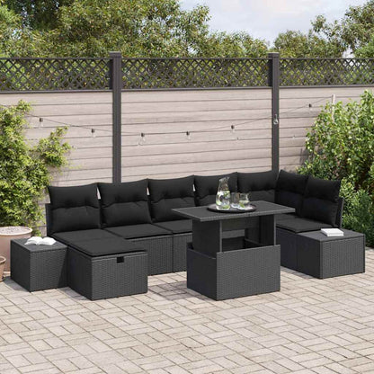 Set Divano da Giardino con cuscino 8 pcs Nero Poly Rattan | homemem39