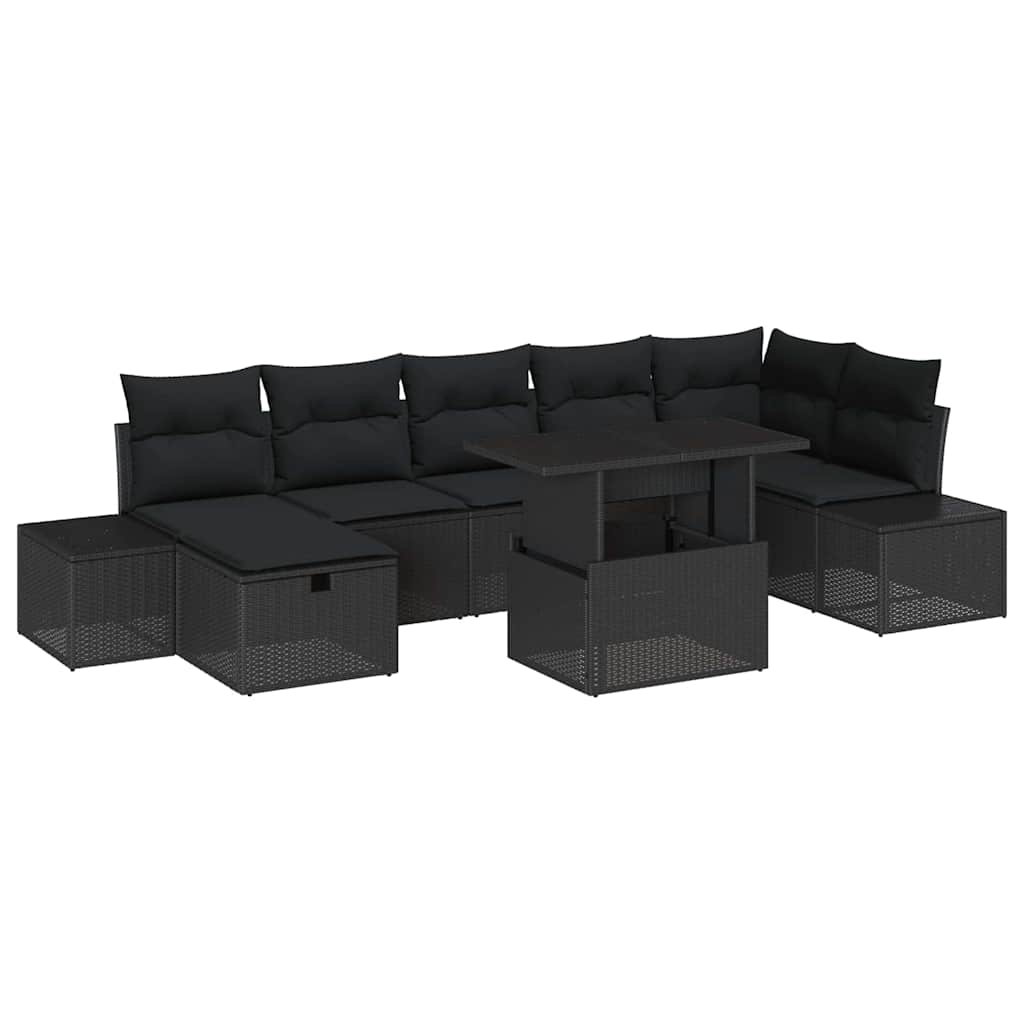 Set Divano da Giardino con cuscino 8 pcs Nero Poly Rattan | homemem39