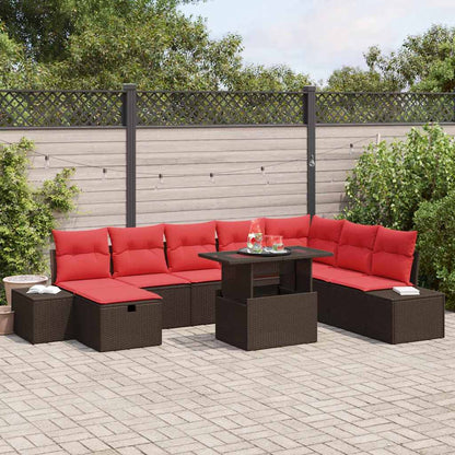 Set Divano da Giardino con cuscino 9 pcs Marrone Poly Rattan