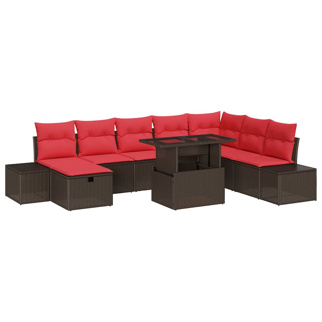 Set Divano da Giardino con cuscino 9 pcs Marrone Poly Rattan | homemem39