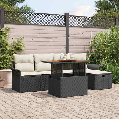 Set Divano da Giardino con cuscino 6 pcs Nero Poly Rattan - homemem39