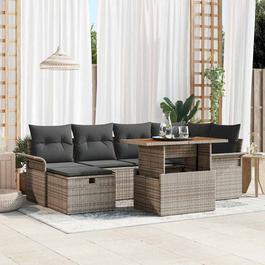 Set Divano da Giardino con cuscino 7 pcs Grigio Poly Rattan