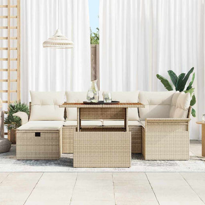Set Divano da Giardino con cuscino 7 pcs Beige Poly Rattan - homemem39