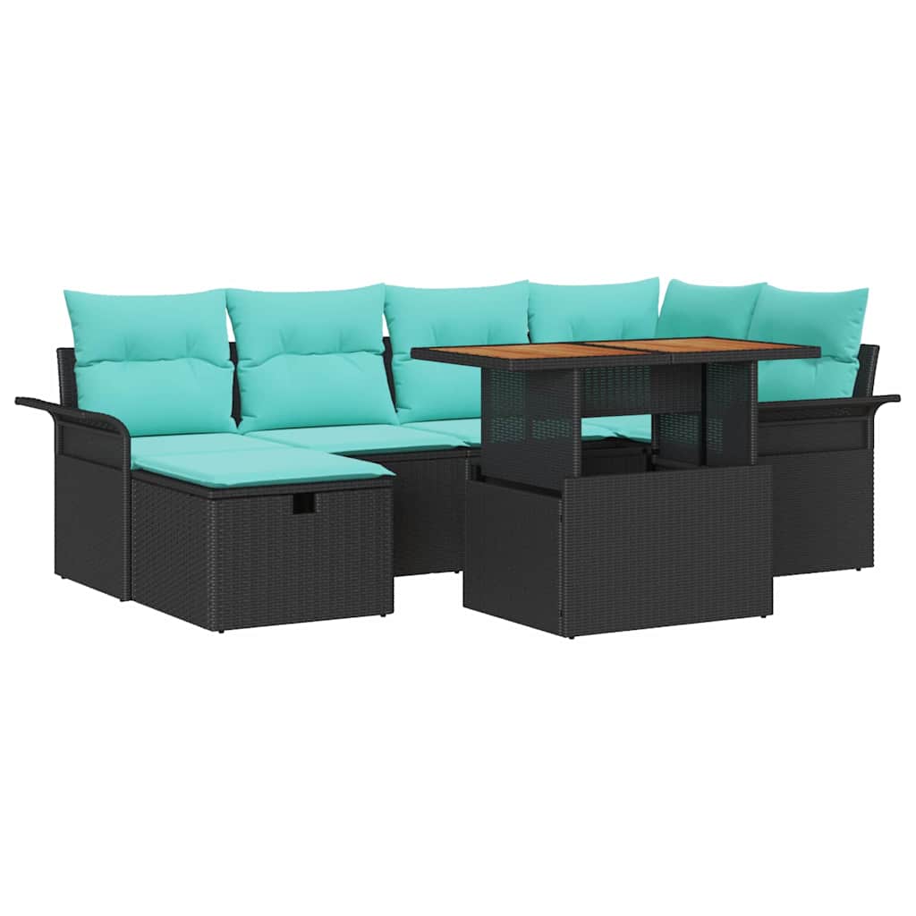 Set Divano da Giardino con cuscino 7 pcs Nero polyrattan