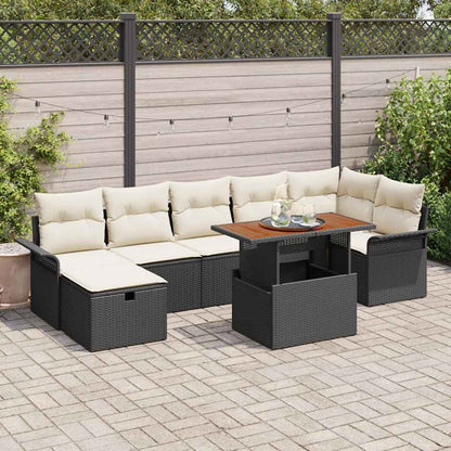 Set Divano da Giardino con cuscino 8 pcs Nero Poly Rattan - homemem39
