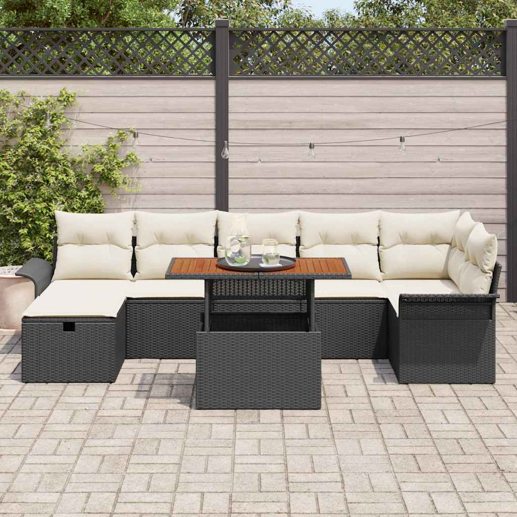 Set Divano da Giardino con cuscino 8 pcs Nero Poly Rattan - homemem39
