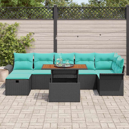 Set Divano da Giardino con cuscino 8 pcs Nero polyrattan | homemem39