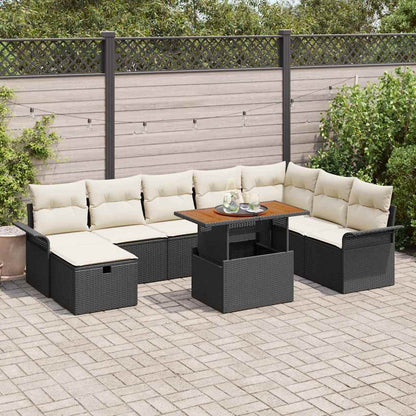 Set Divano da Giardino con cuscino 9 pcs Nero Poly Rattan - homemem39