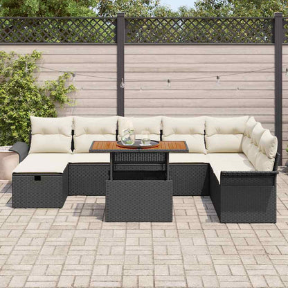 Set Divano da Giardino con cuscino 9 pcs Nero Poly Rattan - homemem39