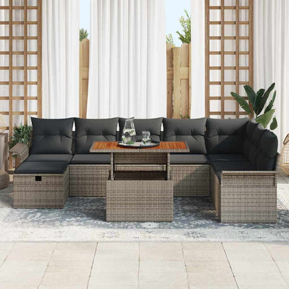 Set Divano da Giardino con cuscino 9 pcs Grigio Poly Rattan