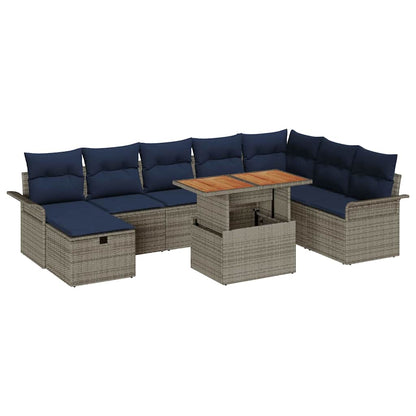 Set Divano da Giardino con cuscino 9 pcs Grigio polyrattan