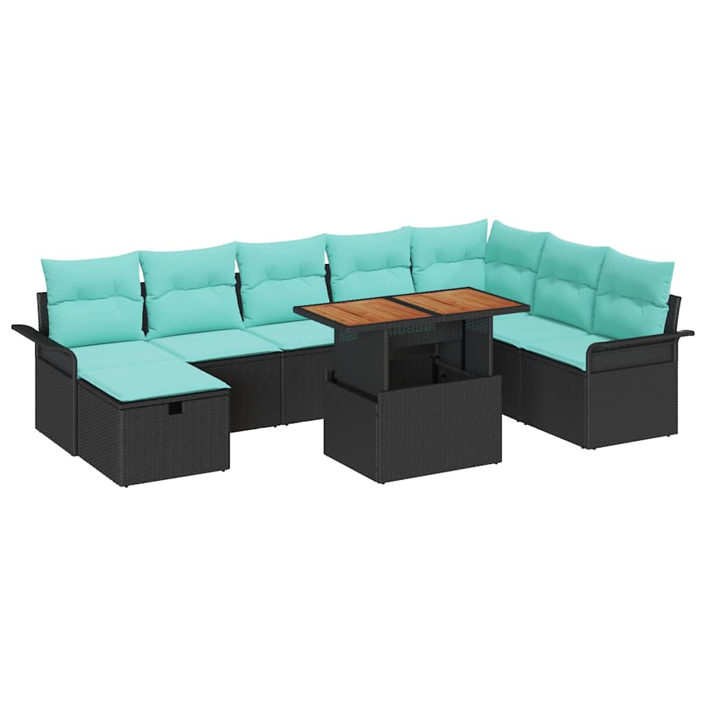 Set Divano da Giardino con cuscino 9 pcs Nero polyrattan | homemem39