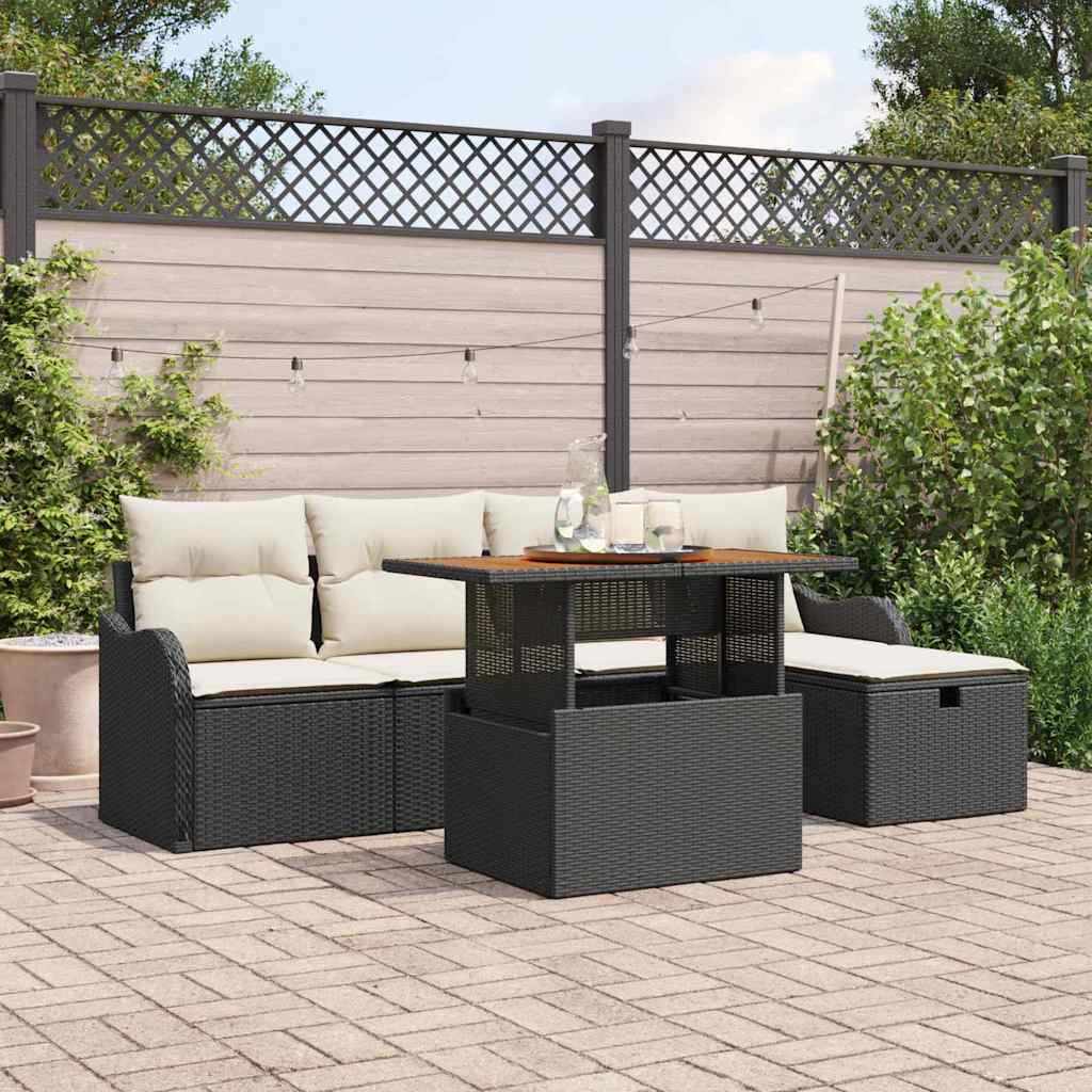 Set Divano da Giardino con cuscino 6 pcs Nero Poly Rattan - homemem39