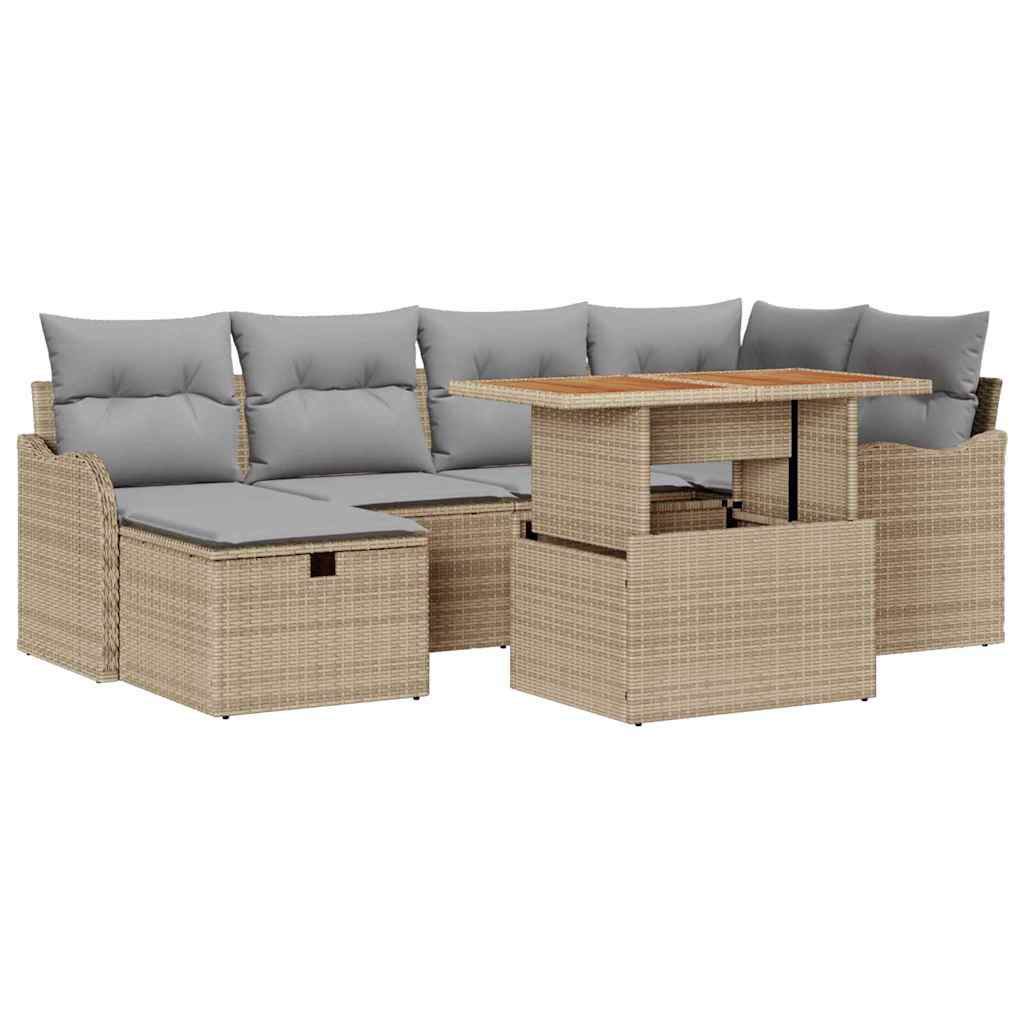 Set Divano da Giardino con cuscino 7 pcs Beige Poly Rattan - homemem39