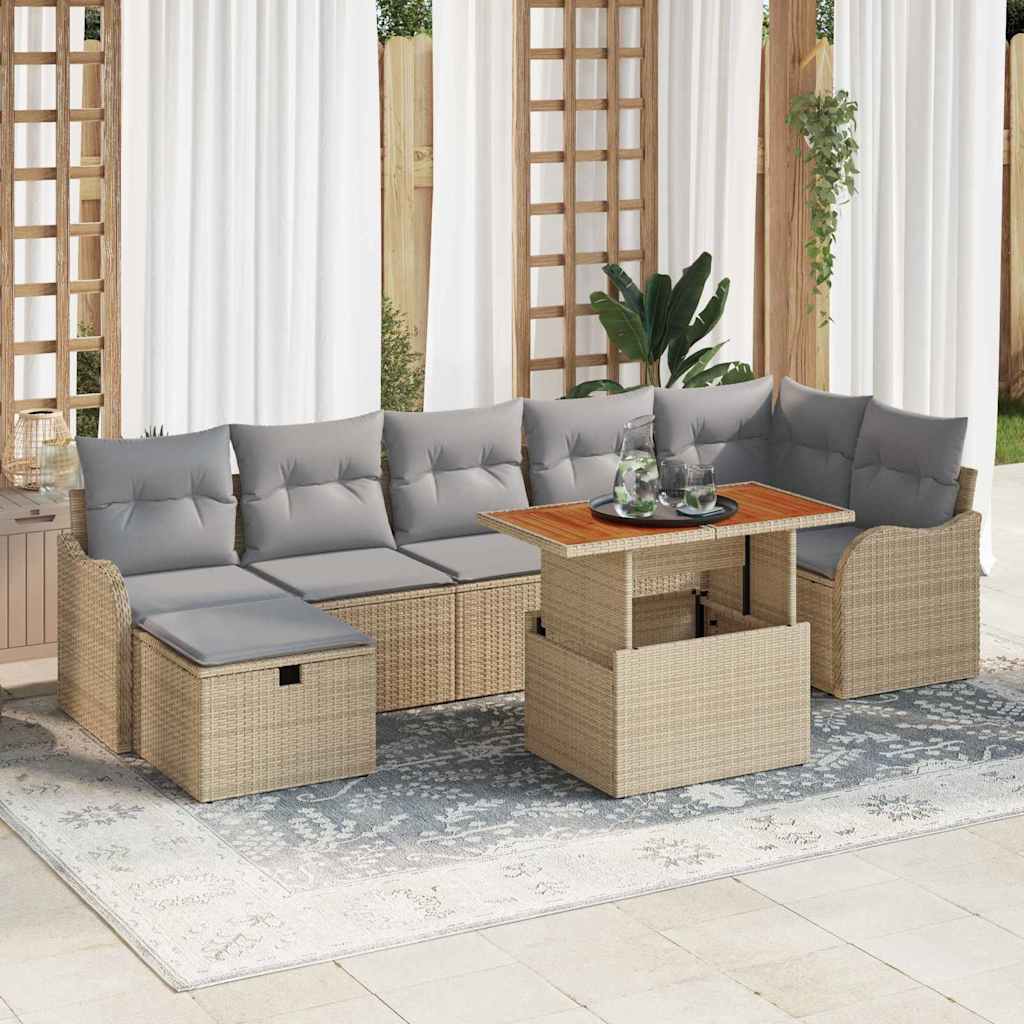 Set Divano da Giardino con cuscino 8 pcs Beige Poly Rattan - homemem39