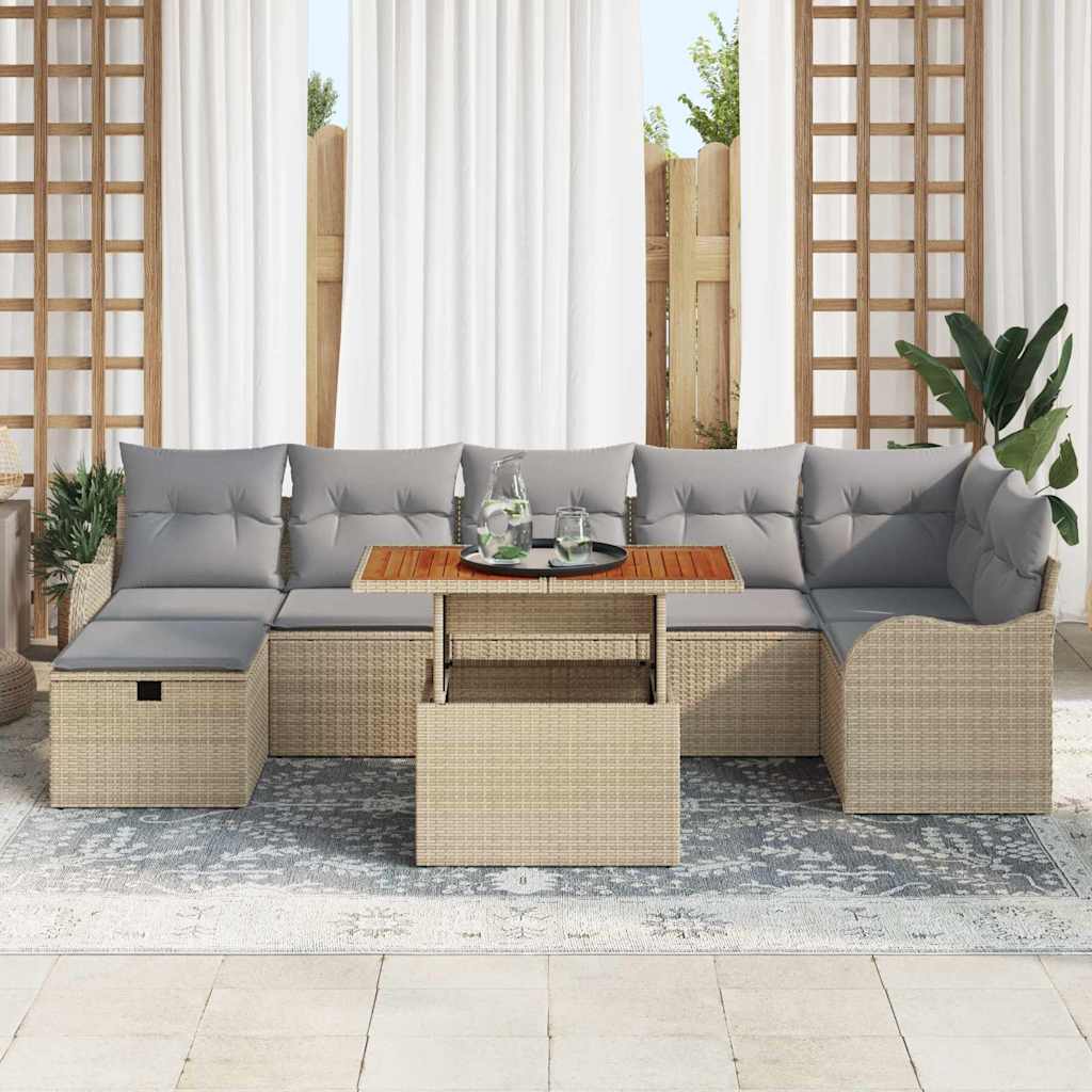Set Divano da Giardino con cuscino 8 pcs Beige Poly Rattan - homemem39