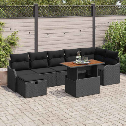 Set Divano da Giardino con cuscino 8 pcs Nero polyrattan | homemem39