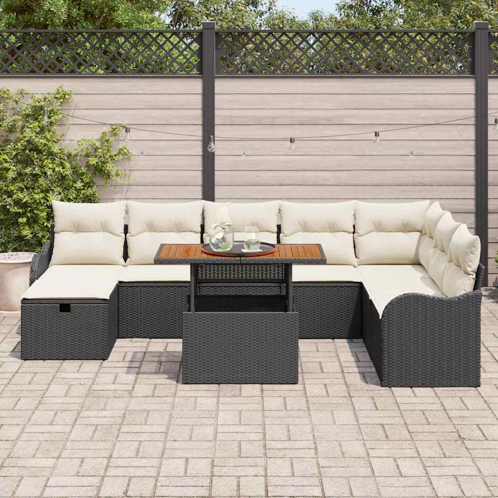 Set Divano da Giardino con cuscino 9 pcs Nero Poly Rattan - homemem39