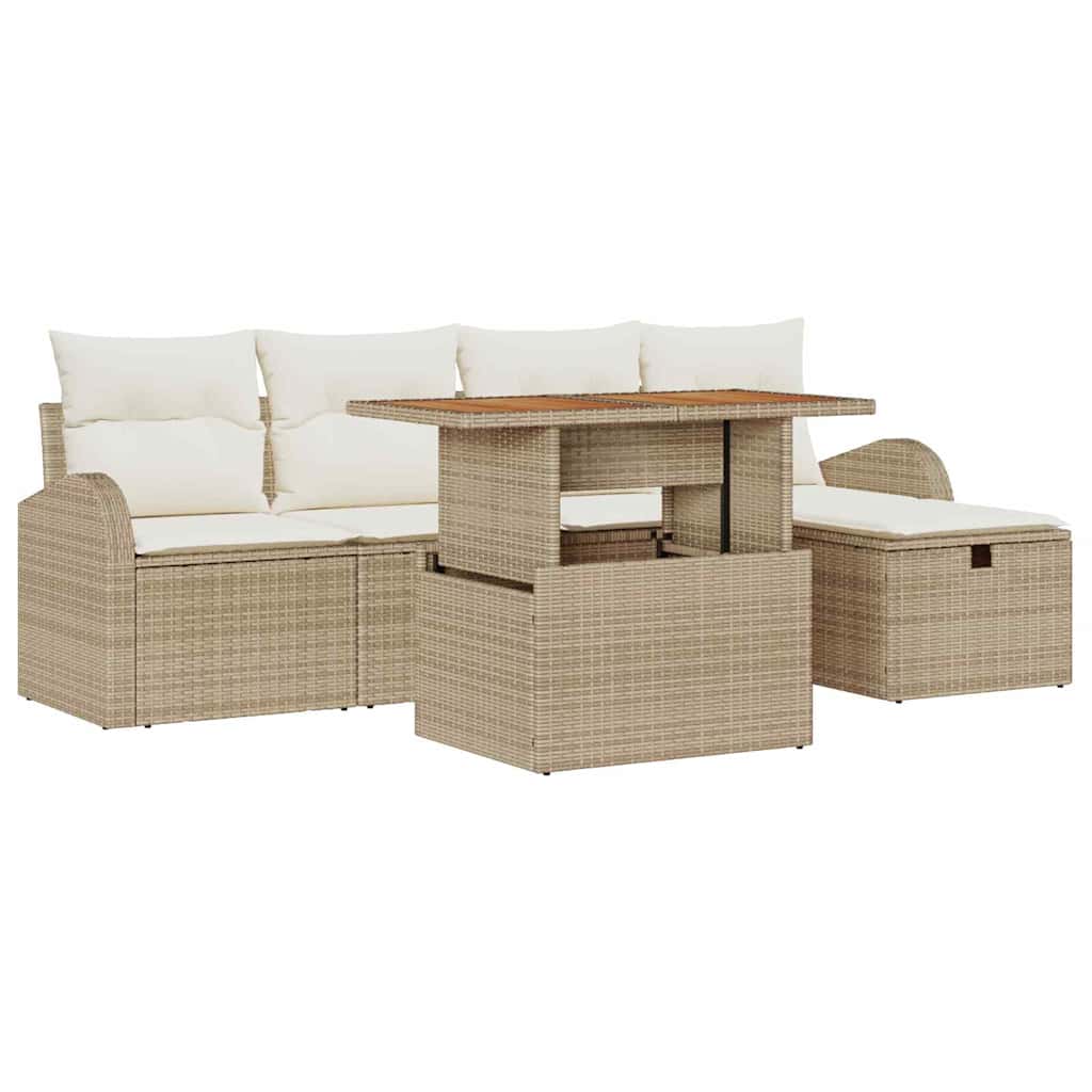 Set Divano da Giardino con cuscino 6 pcs Beige Poly Rattan - homemem39