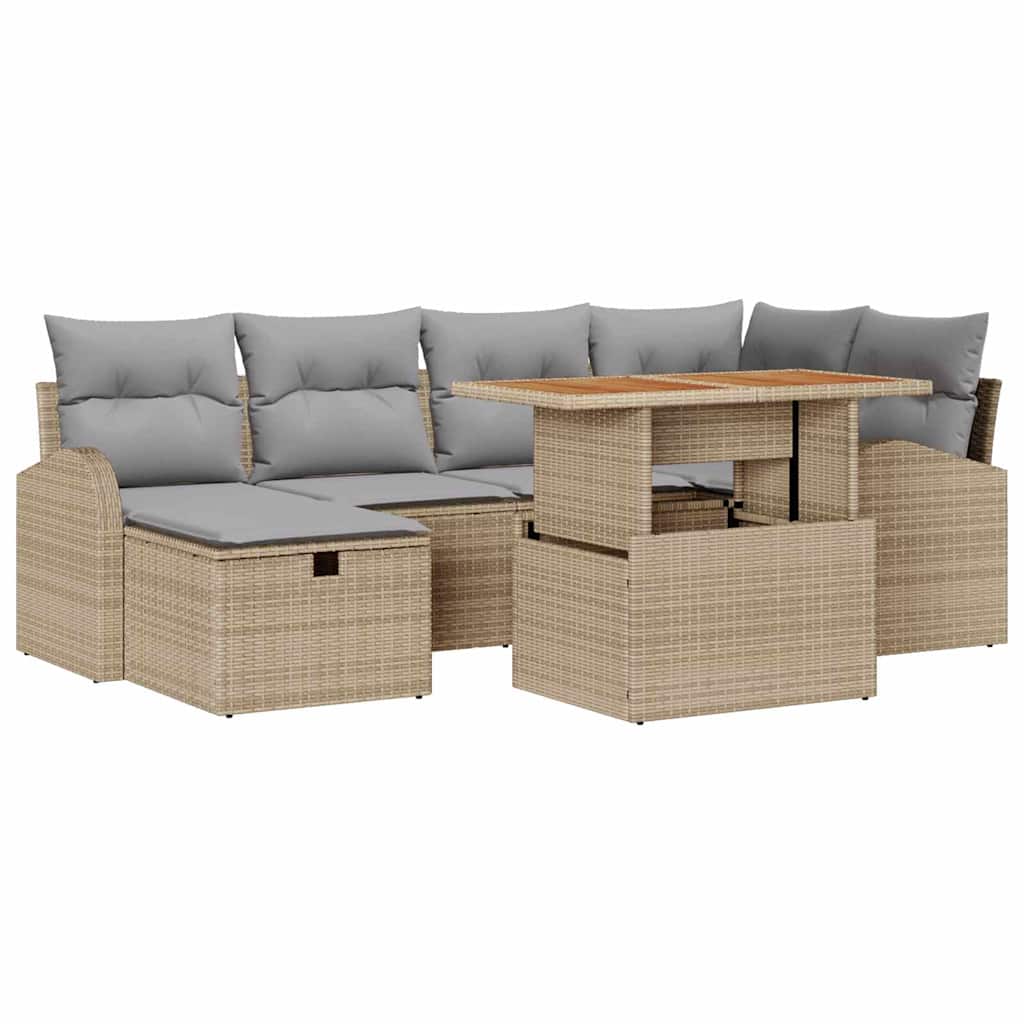 Set Divano da Giardino con cuscino 7 pcs Beige Poly Rattan - homemem39