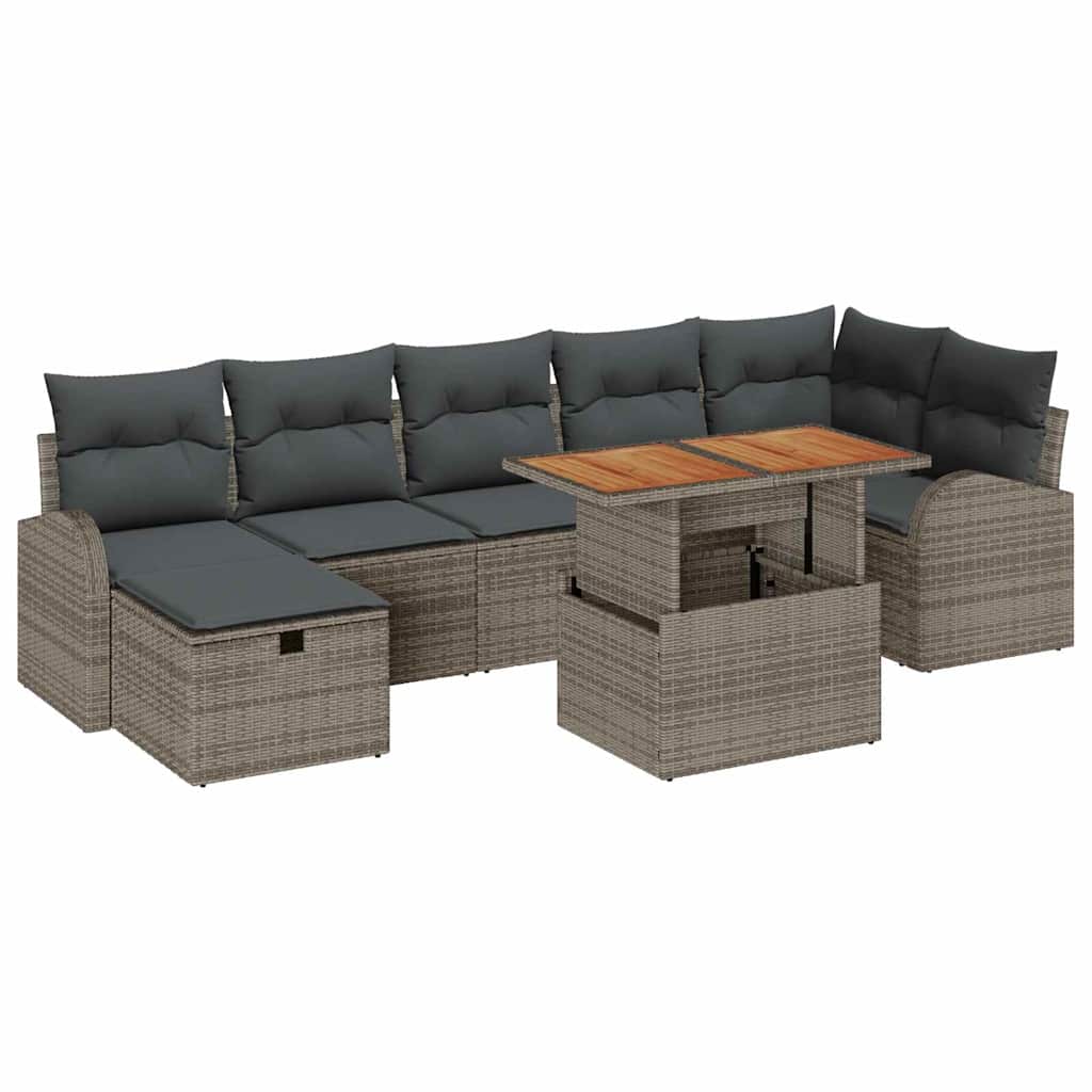 Set Divano da Giardino con cuscino 8 pcs Grigio Poly Rattan