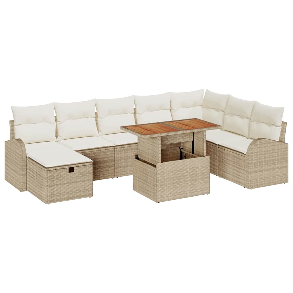 Set Divano da Giardino con cuscino 9 pcs Beige polyrattan