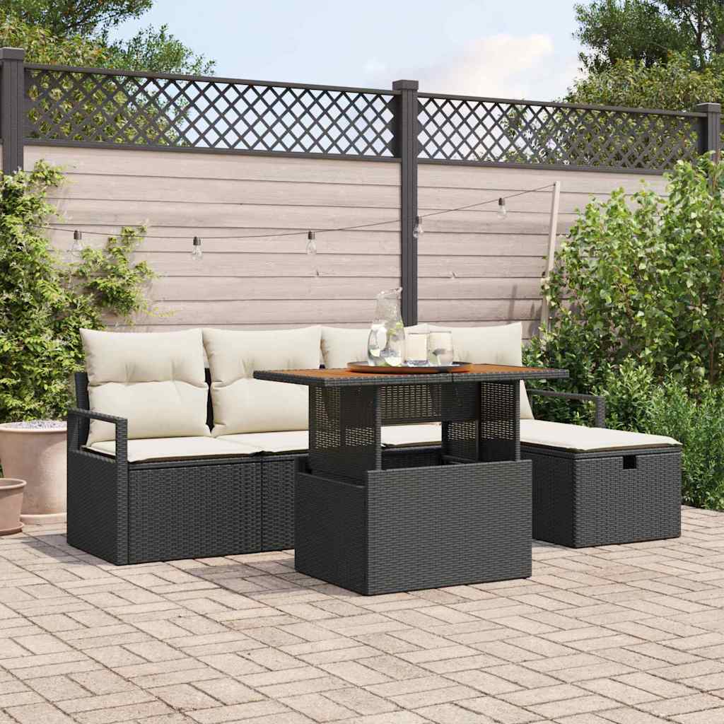 Set Divano da Giardino con cuscino 6 pcs Nero polyrattan
