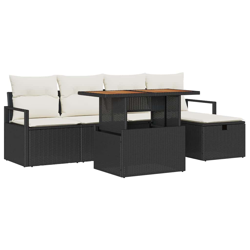 Set Divano da Giardino con cuscino 6 pcs Nero polyrattan