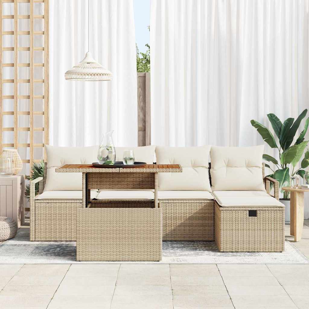 Set Divano da Giardino con cuscino 6 pcs Beige Poly Rattan - homemem39