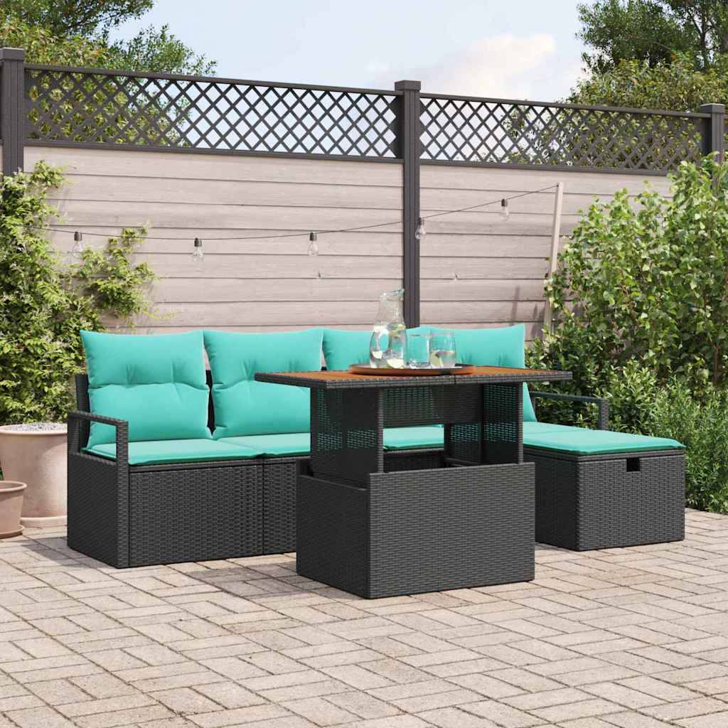 Set Divano da Giardino con cuscino 6 pcs Nero polyrattan | homemem39