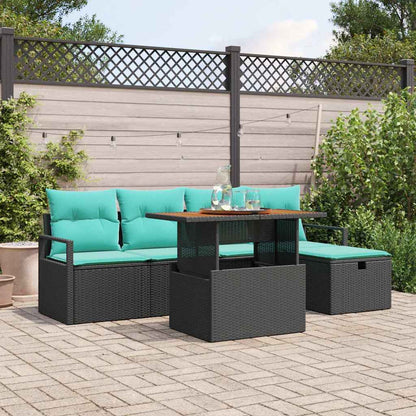 Set Divano da Giardino con cuscino 6 pcs Nero polyrattan | homemem39