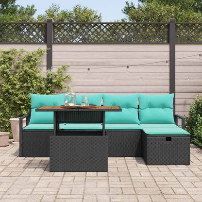 Set Divano da Giardino con cuscino 6 pcs Nero polyrattan | homemem39