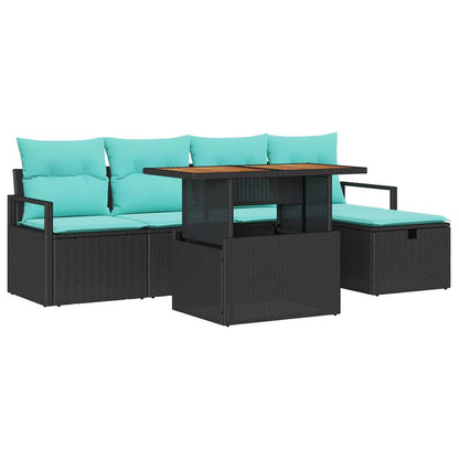 Set Divano da Giardino con cuscino 6 pcs Nero polyrattan